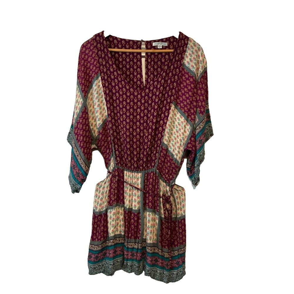 American Eagle Outfitters Boho Multi-color Patchwork Mini Dress 3/4 Sleeve Small
